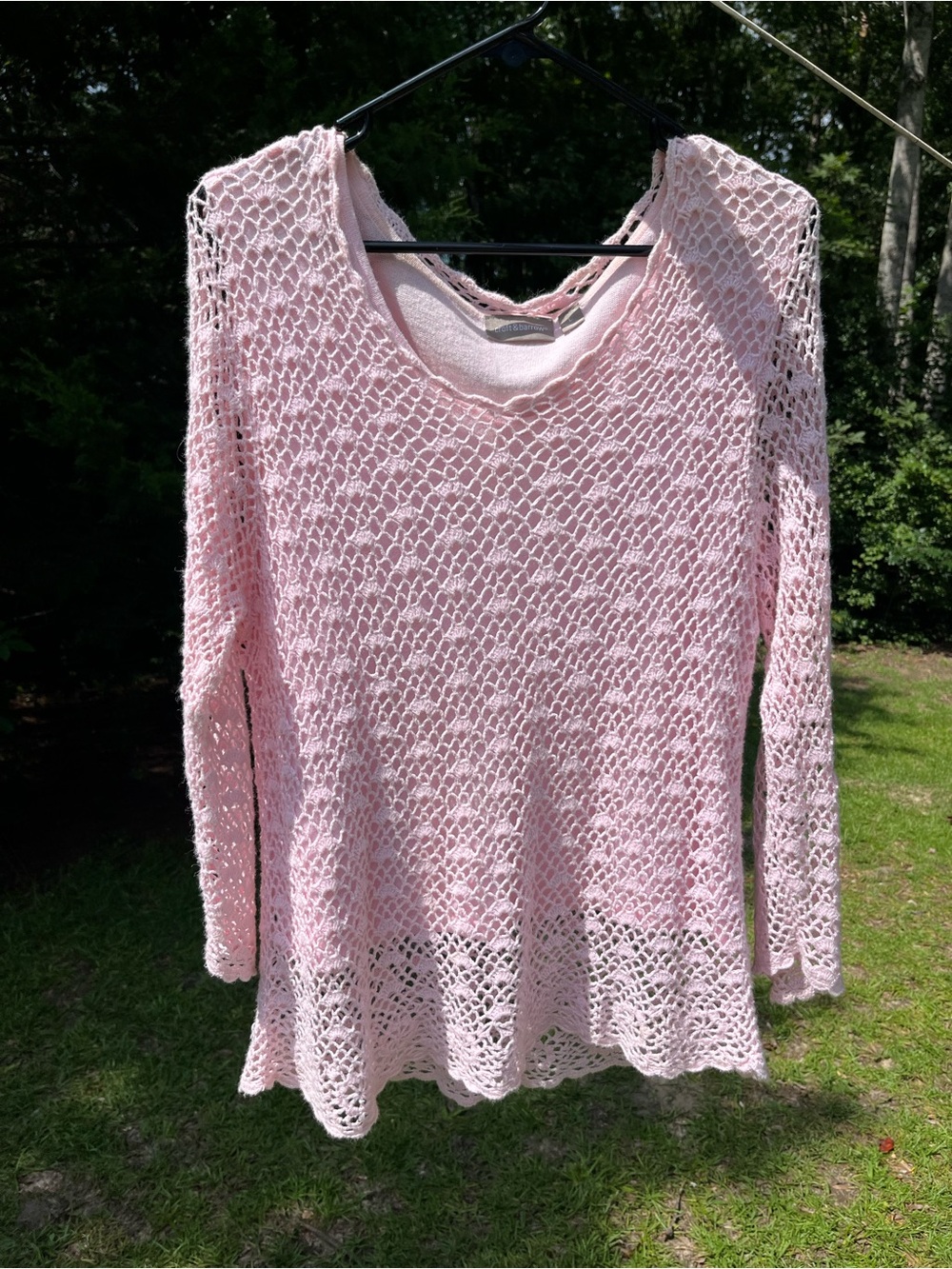 croft & barrow Light Pink Crochet Scoop Neck Sweater